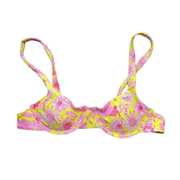 Bright Yellow and Pink Floral Two Piece Bikini Size Small - Picture 3 of 12